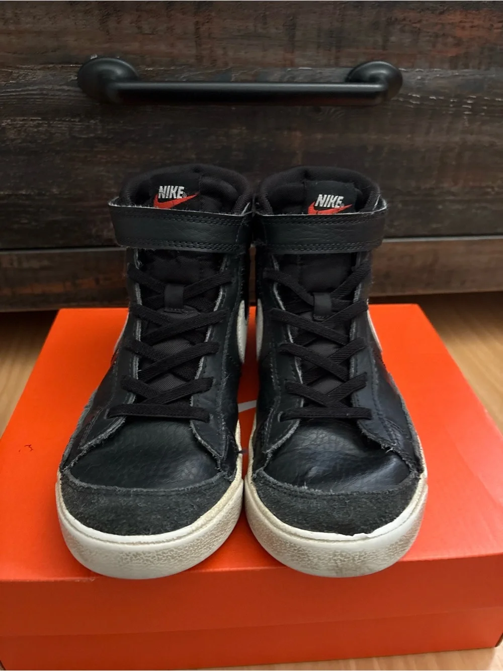 Nike Kids Black High-Top Sneakers with White Swoosh